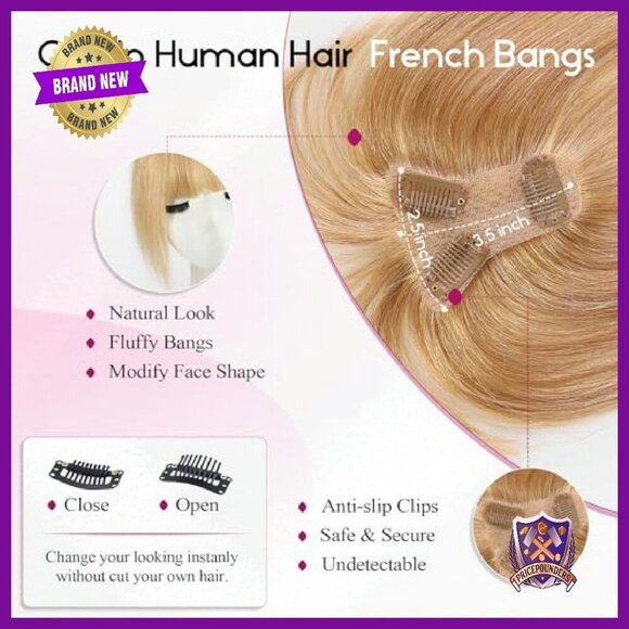 10 Inch Human Hair Clip-In Bangs with 3 Secure Clips, Wispy Fringes